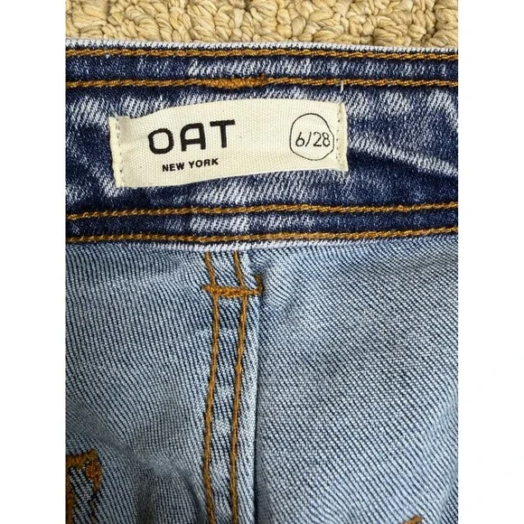 OAT New York Womens High Rise Wide Leg Cuffed Jeans Medium Wash Blue Size 6/28 - Picture 4 of 4
